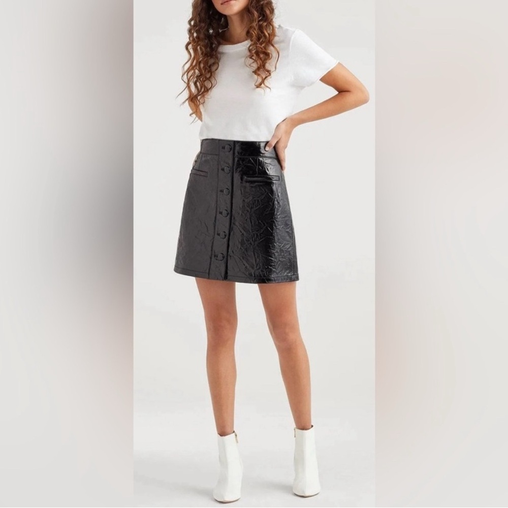 7 For All Mankind Genuine Leather Black Mini Skirt Size Medium $495